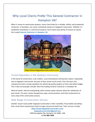 Why Local Clients Prefer This General Contractor in Hampton VA.docx