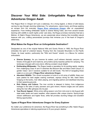 Discover Your Wild Side_ Unforgettable Rogue River Adventures Oregon Await