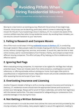 Avoid These Common Mistakes When Hiring Residential Movers in Danbury, CT