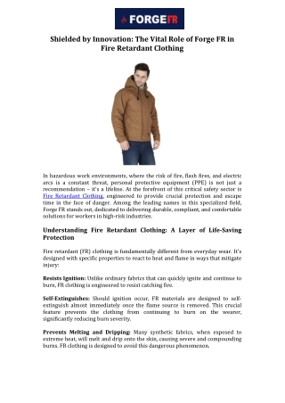 Shielded by Innovation The Vital Role of Forge FR in Fire Retardant Clothing