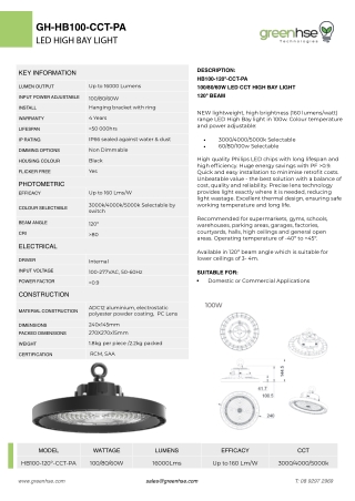 Save Energy with 100W LED High Bay Light by Greenhse Technologies