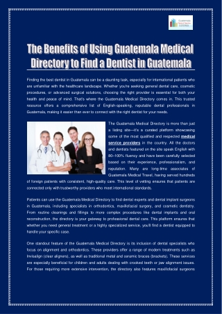 The Benefits of Using Guatemala Medical Directory to Find a Dentist in Guatemala