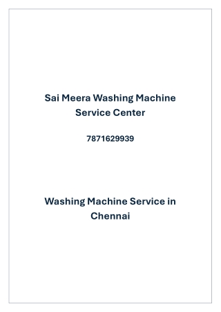 Expert Washing Machine Service in Chennai - Sai Meera