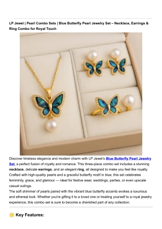 LP Jewel | Pearl Combo Sets | Blue Butterfly Pearl Jewelry Set – Necklace, Earri