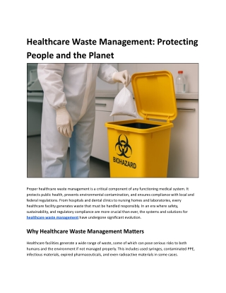 Healthcare Waste Management: Protecting People and the Planet