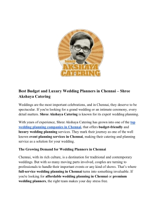 Best Budget and Luxury Wedding Planners in Chennai – Shree Akshaya Catering