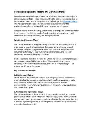 Revolutionizing Electric Motors: The Ultramate Motor