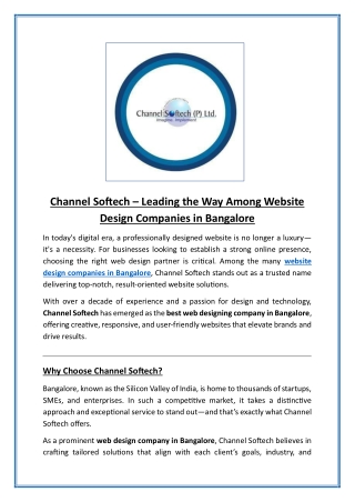 Channel Softech Leading the Way Among Website Design Companies in Bangalore