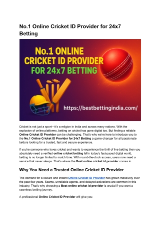No.1 Online Cricket ID Provider for 24x7 Betting