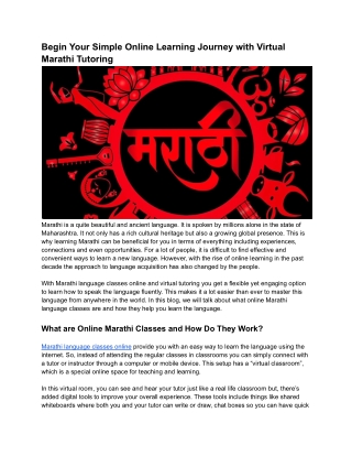 Begin Your Simple Online Learning Journey with Virtual Marathi Tutoring