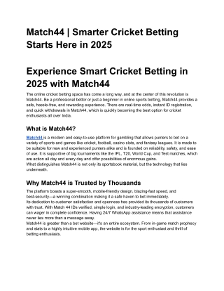 Match44 | Smarter Cricket Betting Starts Here in 2025