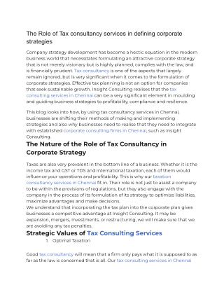 The Role of Tax consultancy services in defining corporate strategies
