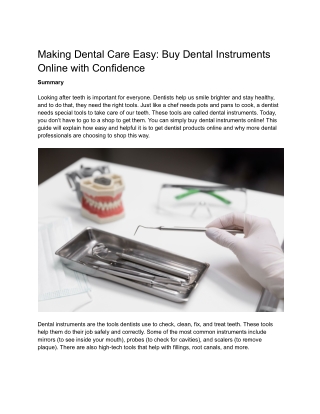 Making Dental Care Easy : Buy Dental Instruments Online with Confidence
