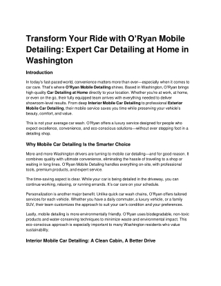 Transform Your Ride with O’Ryan Mobile Detailing_ Expert Car Detailing at Home in Washington
