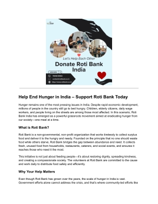 Donate Roti Bank India