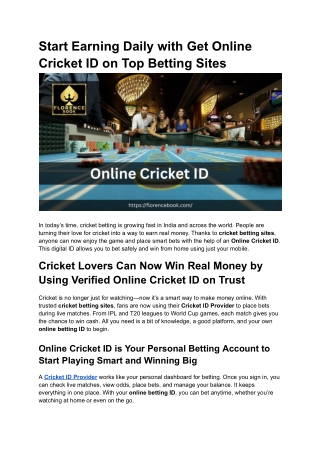 Start Earning Daily with Get Online Cricket ID on Top Betting Sites