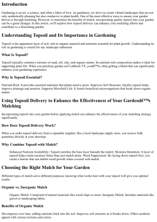 Using Topsoil Delivery to Enhance the Effectiveness of Your Garden’s Mulching