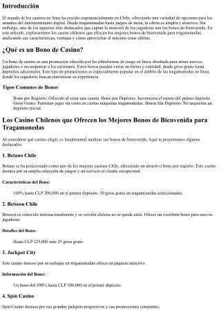 Los Casino Chilenos que Ofrecen los Mejores Bonos de Bienvenida para Tragamoneda