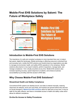 Transforming Workplace Safety with Mobile-First EHS Solutions and Workflow Management Apps