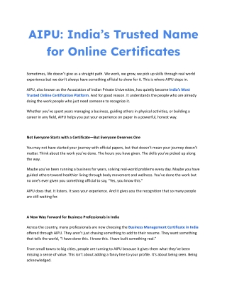 AIPU India’s Trusted Name for Online Certificates