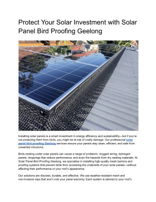 Geelong’s Bird Proofing Experts for Solar Panel Protection