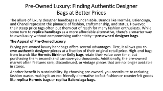 Pre-Owned Luxury: Finding Authentic Designer Bags at Better Prices