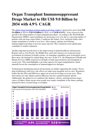 Organ Transplant Immunosuppressant Drugs Market Gains Momentum from Personalized