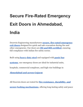 Secure Fire-Rated Emergency Exit Doors in Ahmedabad, India