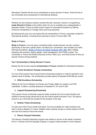 Top Scholarships to Study Abroad in France for International Students