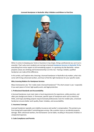 Licensed Handyman in Nashville - Why It Matters and Where to Find One