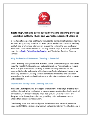 Restoring Clean and Safe Spaces Biohazard Cleaning Services’ Expertise in Bodily Fluids and Workplace Accident Cleaning