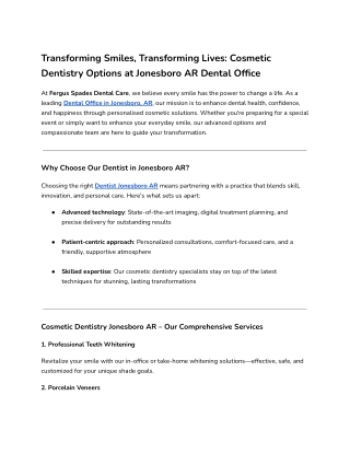 Transforming Smiles, Transforming Lives_ Cosmetic Dentistry Options at Jonesboro AR Dental Office