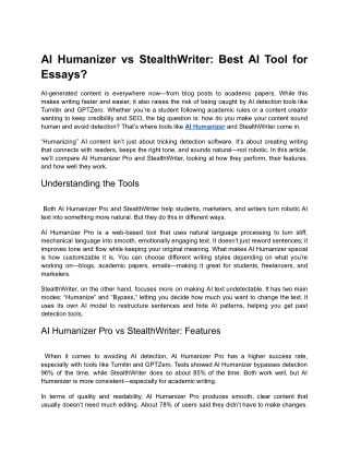 AI Humanizer vs StealthWriter_ Best AI Tool for Essays