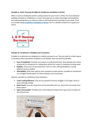 Portable vs. Fixed Choosing the Right Air Conditioner Installation in Bristol
