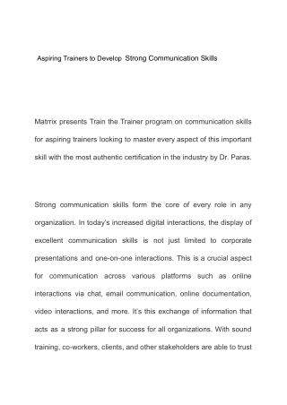 Aspiring Trainers to Develop Strong Communication Skills