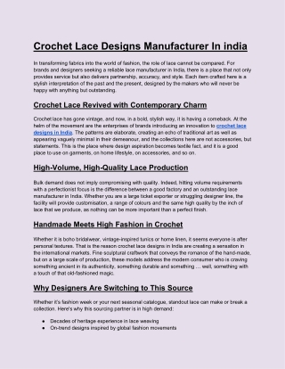 Crochet Lace Designs Manufacturer In india