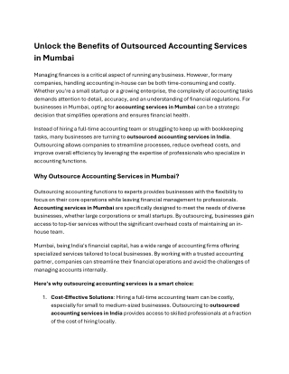 Unlock the Benefits of Outsourced Accounting Services in Mum