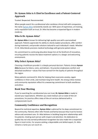 Dr. Ayman Attia is A Chief in Excellence and a Patient-Centered Approach