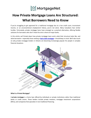 How Private Mortgage Loans Are Structured What Borrowers Need to Know