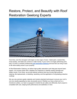 Prevent Leaks and Damage with Roof Restoration Geelong