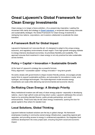 Oneal Lajuwomi’s Global Framework for Clean Energy Investments