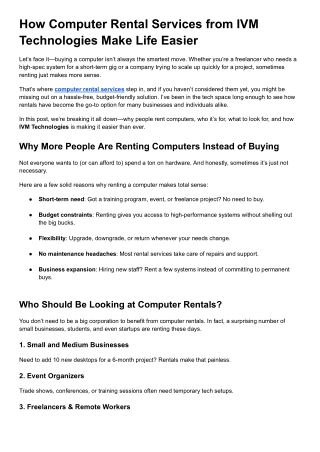 How Computer Rental Services from IVM Technologies Make Life Easier