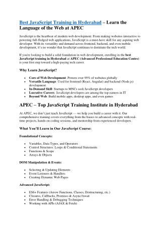 Best JavaScript Training in Hyderabad