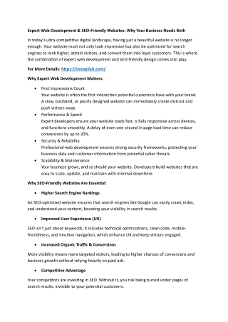 Expert Web Development & SEO-Friendly Websites: Why Your Business Needs Both