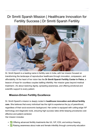 Dr Smriti Sparsh Mission | Healthcare Innovation for Fertility Success | Dr Smri