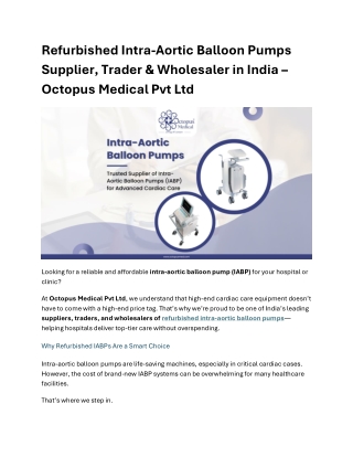 Refurbished Intra-Aortic Balloon Pumps Supplier