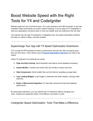 YII and CodeIgniter Speed Optimization Tools & Extensions