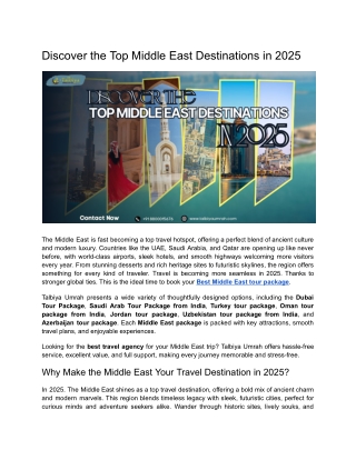 Discover the Top Middle East Destinations in 2025
