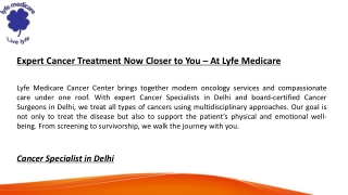Expert Cancer Treatment Now Closer to You – At Lyfe Medicare