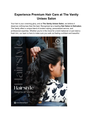 Experience Premium Hair Care at The Vanity Unisex Salon